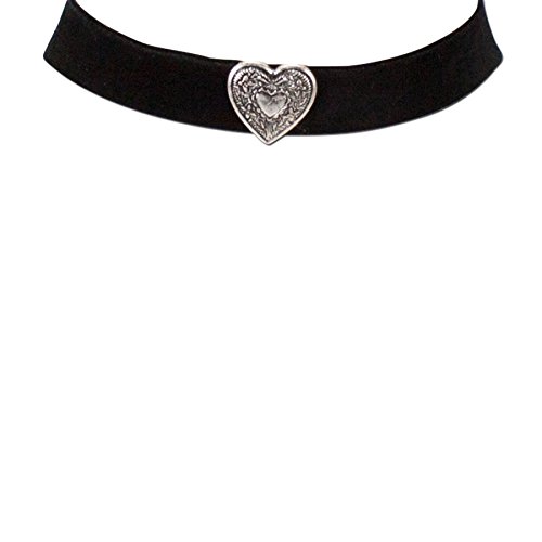 Trachtenschmuck Trachtenkette Samt mit Herz (schwarz) * Damen Dirndlkette elastisch Oktoberfest