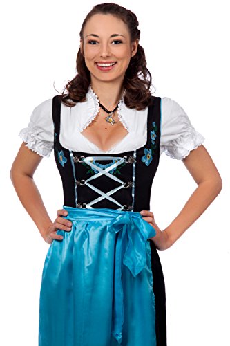 Langes Dirndl in schwarz-pink oder schwarz-blau mit Dirndlschürze und Bluse Gr. 32-52