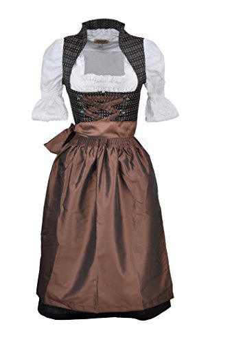 Almandatrachten Damen Dirndl Midi Trachten Set, Braun, 38