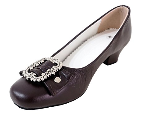 Damen Trachtenschuhe Dirndl Schuhe Trachten Pumps – Echtes Rindnappaleder Premium,Dunkelbraun, Gr.39