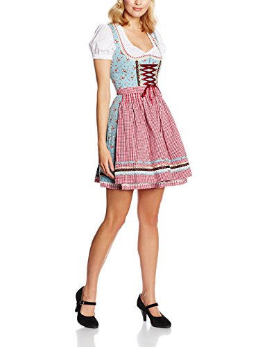 Krüger MADL Damen Dirndl Kleid 46735, Mini, Gr. 38, Mehrfarbig (blau – rot 809)