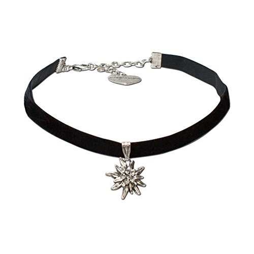 Alpenflüstern Damen Trachten-Samtkropfband Strass-Edelweiß klein schwarz DHK09900000