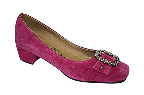 Damen Trachten Leder Pumps pink oder schwarz Gr. 36-41 (40, pink)