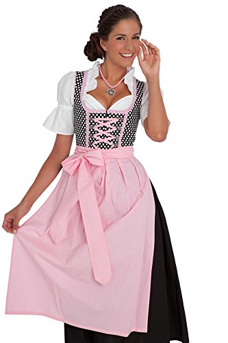 3-tlg., schwarzes Dirndl in Lang mit weißen Punkten Größe 42