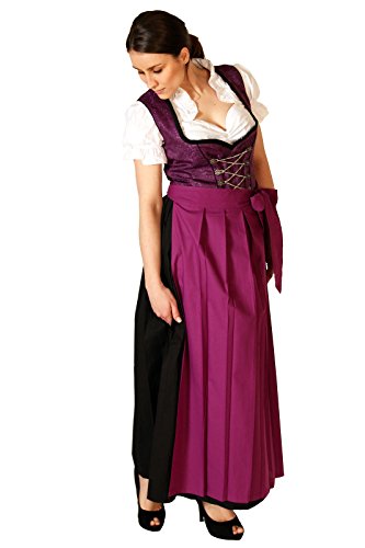 Alpenmärchen, 3tlg. Dirndl-Set lang – Trachtenkleid, Bluse, Schürze, Gr. 54, lila – ALM500L