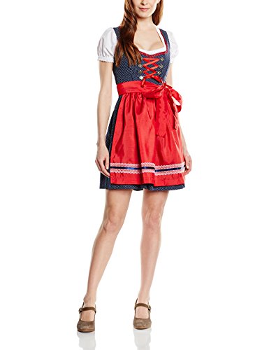 Fuchs Trachtenmoden Damen Dirndl ärmellos, Mini, Gepunktet, Gr. 36, Mehrfarbig (blau/rot)