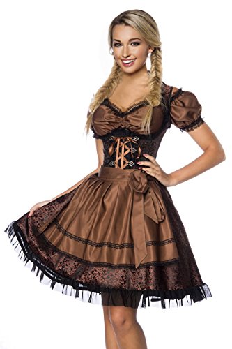 DIRNDLINE 3-tlg. Mini-Dirndl Trachtenkleid aus Jacquard (Kleid, Schürze & Bluse) in 5 Varianten A70000, Größe:36;Farbe:braun