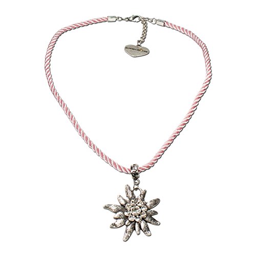 Trachtenschmuck Trachtenkette Kordel mit Strass-Edelweiß (rosé) * Damen Dirndlkette, Kordelkette Oktoberfest