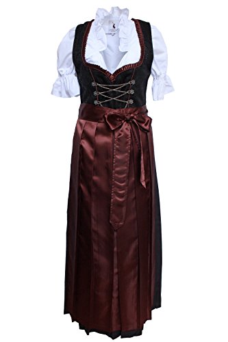 Alpenmärchen 3tlg. Dirndl-Set – Trachtenkleid, Bluse, Schürze, Gr. 54, schwarz-braun – ALM503B