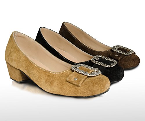 Damen Trachtenschuhe Dirndl Schuhe Trachten Pumps, Echtes Leder, Drei Farben Gr. 37-41 (41, Rehbraun)