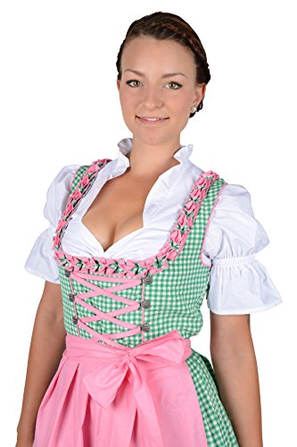 Almhouse 3-teiliges Mini Dirndl Kira grün rosa kariert inkl. Schürze und weißer Dirndlbluse Gr. 40