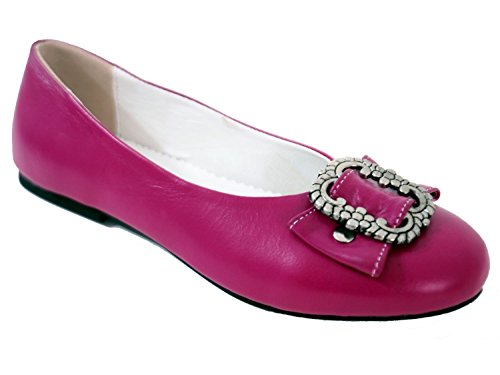 Damen Trachtenschuhe Dirndl Schuhe Trachten Ballerinas Echtes Rindnappaleder Premium, Pink, Gr.38