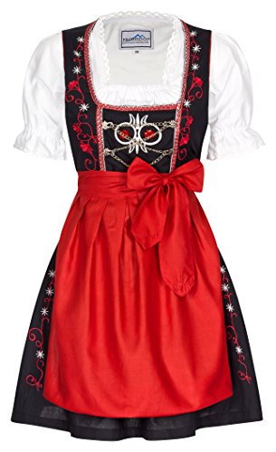 Mini Dirndl Chouette – rot, schwarz Oktoberfest Dirndlkleid – Original Frohsinn – Alle Größen, Rot, 38