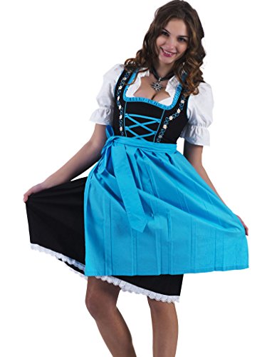 3tlg. Dirndl-Set – Trachtenkleid, Bluse, Schürze, Gr.60, schwarz-türkis, ALM464