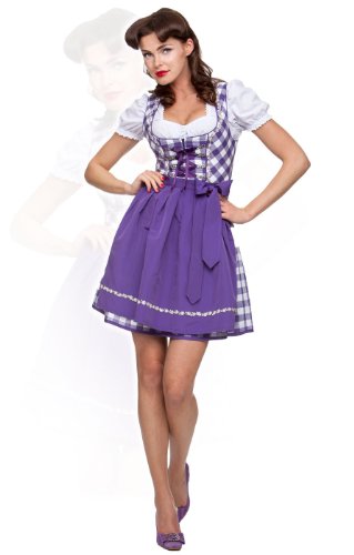 Stockerpoint Minidirndl 3tlg. Joy violett 50 cm Blockkaro Wiesn Dirndl, Größe 40