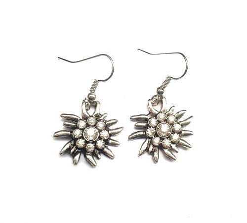 Ohrhänger Klar Edelweiss silber-farben Trachtenschmuck und Trachten-Ohrringe fürs Dirndl zur Wiesn und Oktoberfest
