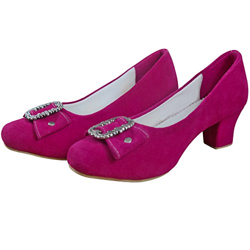 PAULGOS Damen Trachtenschuhe Dirndl Schuhe Trachten Pumps – Echtes Leder – Pink, Schuhgröße:37