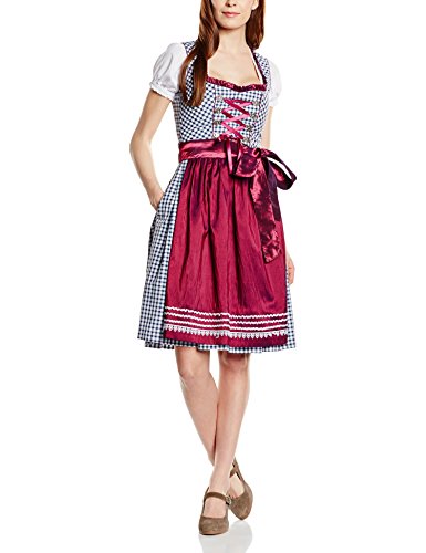 Fuchs Trachtenmoden Damen Dirndl, Knielang, Kariert, Gr. 38, Mehrfarbig (blau/beere)