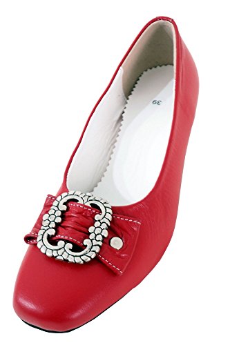 Damen Trachtenschuhe Dirndl Schuhe Trachten Pumps – Echtes Rindnappaleder Premium, Rot, Gr.37