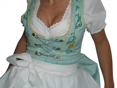 Mini-Dirndl Greta türkis – mit schöner Stickerei, Größe:38