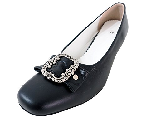 Damen Trachtenschuhe Dirndl Schuhe Trachten Pumps – Echtes Rindnappaleder Premium, Schwarz, Gr.39