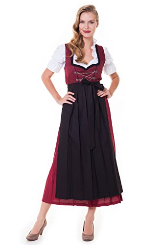 Alpenmärchen 3tlg. Dirndl-Set lang – Trachtenkleid, Bluse, Schürze, Gr. 48, rot-schwarz – ALM501R