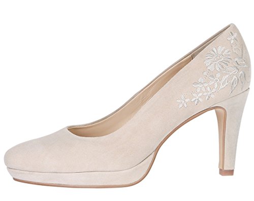 Damen Trachten Pumps natur beige Wildleder Dirndlschuhe mit Stickerei Krüger Madl Gr.41