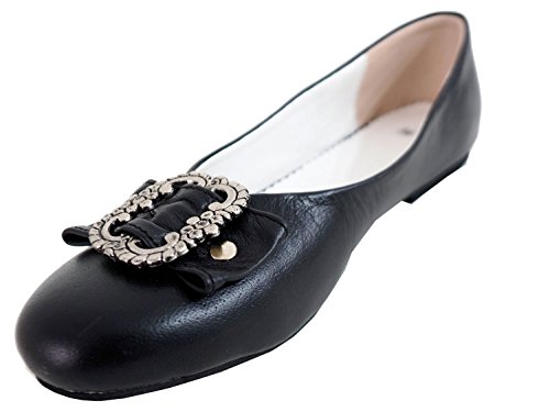 Damen Trachtenschuhe Dirndl Schuhe Trachten Ballerinas Echtes Rindnappaleder Premium, Schwarz, Gr.38