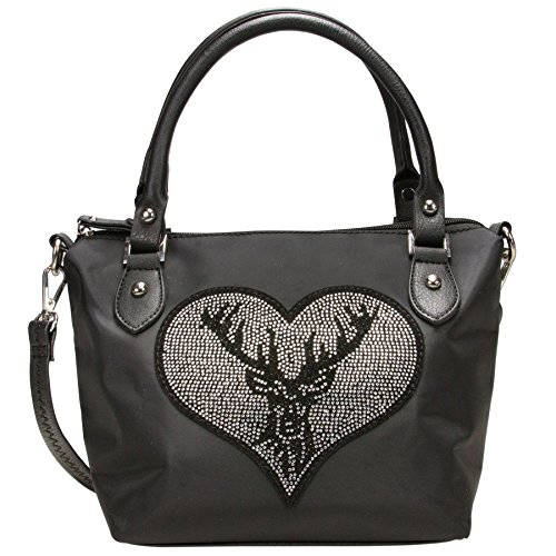 Alpenflüstern Trachten-Handtasche Strass-Hirsch DTA05500000 Damen Umhängetaschen 28x20x13 cm, Schwarz