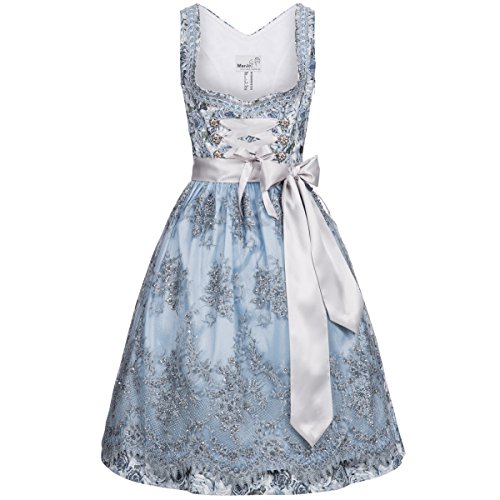 Midi Dirndl Becky in Hellblau von Marjo Trachten, Größe:34, Farbe:Hellblau