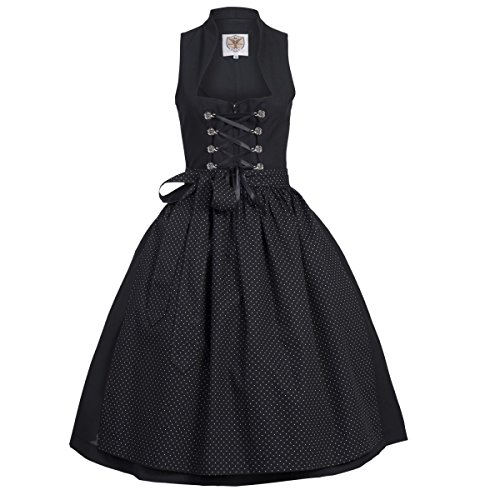 Midi Dirndl Zenzi in Schwarz mit Stehkragen von Apple of my Eye, Größe:38, Farbe:Schwarz