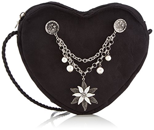 Alpenflüstern Herztasche Edelweiss-Charivari DTA02800000 Damen Umhängetaschen 19x17x2 cm (B x H x T), Schwarz (schwarz 00)