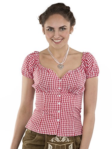 Trachtenbluse Damen Wiesnzeit rot/weiss – Dirndl Lederhose Bluse – Trachten Carmenbluse (44, rot/weiss)