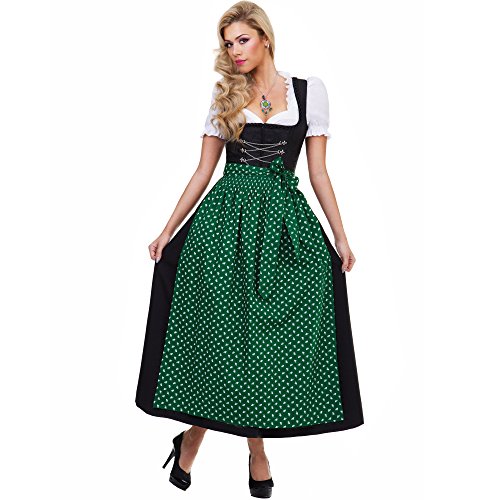 Almbock Langes Dirndl Luisa schwarz mit grüner Schürze in Größe 36 38 40 42 44 46 – Trachten-Mode, Damen, festlich