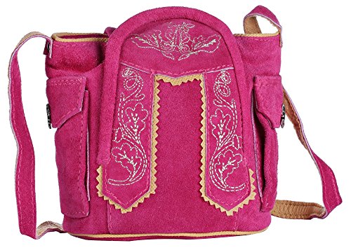 Trachten-Handtasche aus Echtleder, 15cm, pink