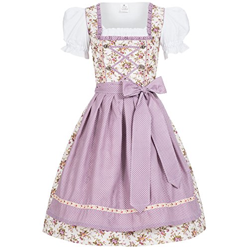 Dirndl Set 3 tlg. Jojo Blümchenstoff m. Schürze Dots lila 42