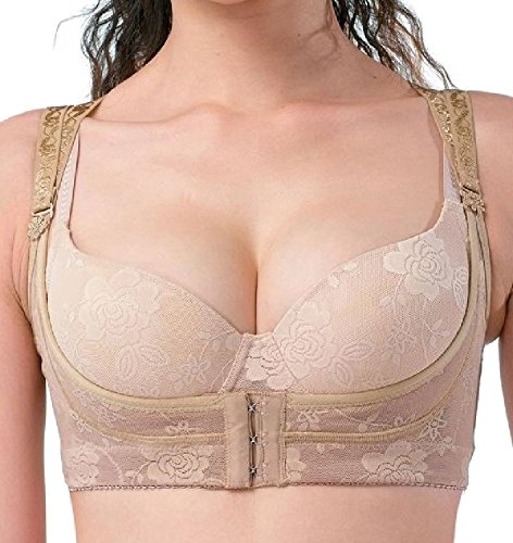 BOOLAVARD Dirndl BH Xtreme Push Up Büstenhalter Mieder ohne Silikon Geradehalter Bra Oktoberfest (M, Beige)