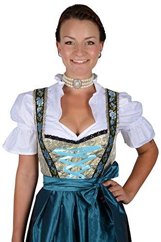 Almhouse 3-teiliges Langes Dirndl Resi gold petrol inkl. Schürze und weißer Dirndlbluse Gr. 50