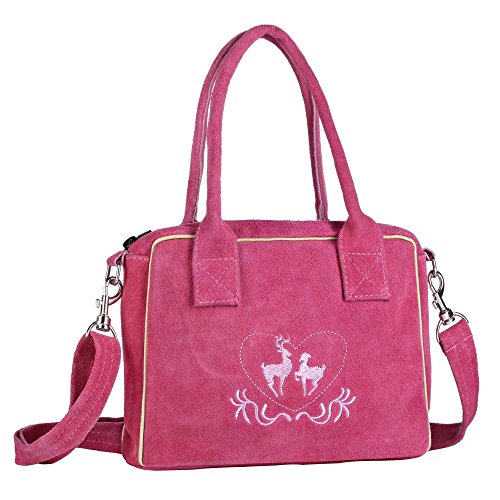 Trachten-Handtasche aus Echtleder, 23cm, pink, Henkeltasche