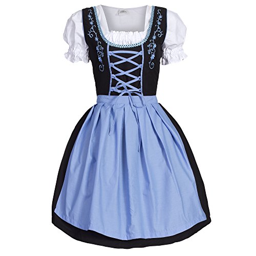 Dirndl 3 tlg.Trachtenkleid Kleid, Bluse, Schürze, Gr. 44 schwarz blau