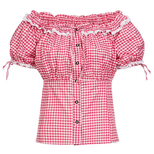 Carmenbluse rosa weiß kariert Größe 42