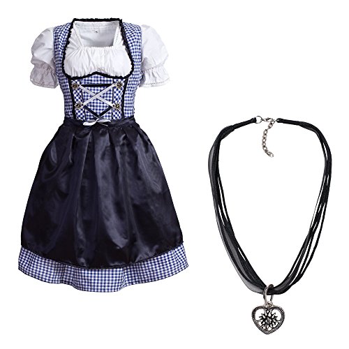 Dirndl Set blau weiß kariert + Dirndlkette