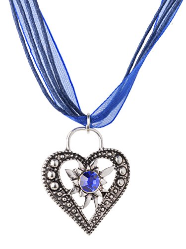 Trachtenkette Wiesnstein eleganter Herz Anhänger mit Strass – viele Farben – Trachtenschmuck Kette für Dirndl und Lederhose (Blau)